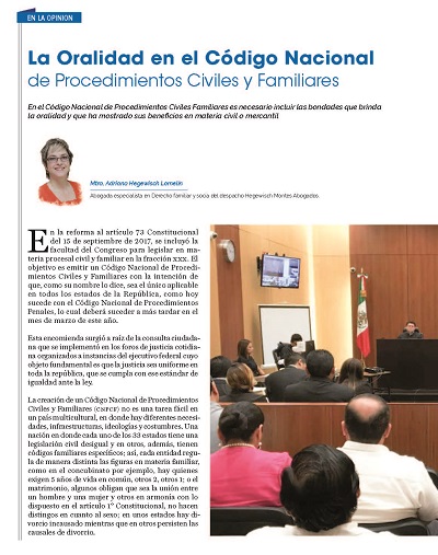 La oralidad en el código nacional de procedimientos civiles y familiares - Adriana Hegewisch Lomelín