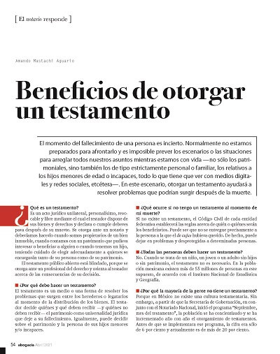 Beneficios de otorgar un testamento - Amando Mastachi Aguario